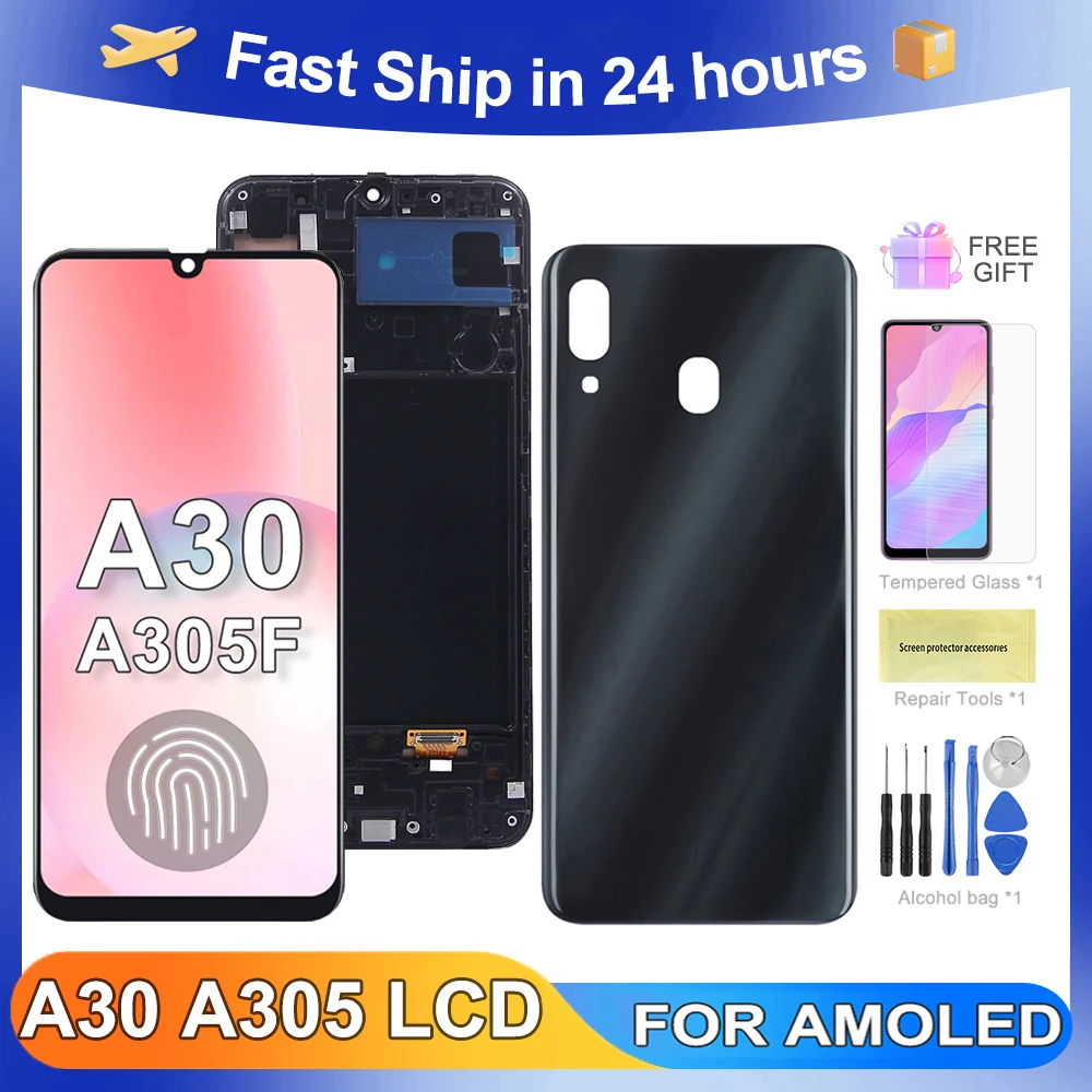 A30 6,4 'для Samsung AMOLED A305F A305G A305Y A305 A305N A305GT ЖК-дисплей с сенсорным экраном и дигитайзером в сборе, замена