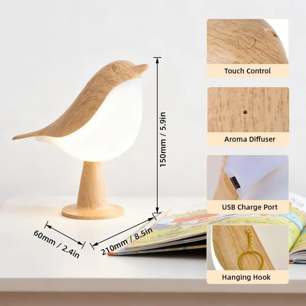 Cordless Bird Table Lamp, 3 Color Temperatures, Touch Sensor & Rechargeable Battery - Portable Night Light for Bedroom, Office, Outdoor view 5