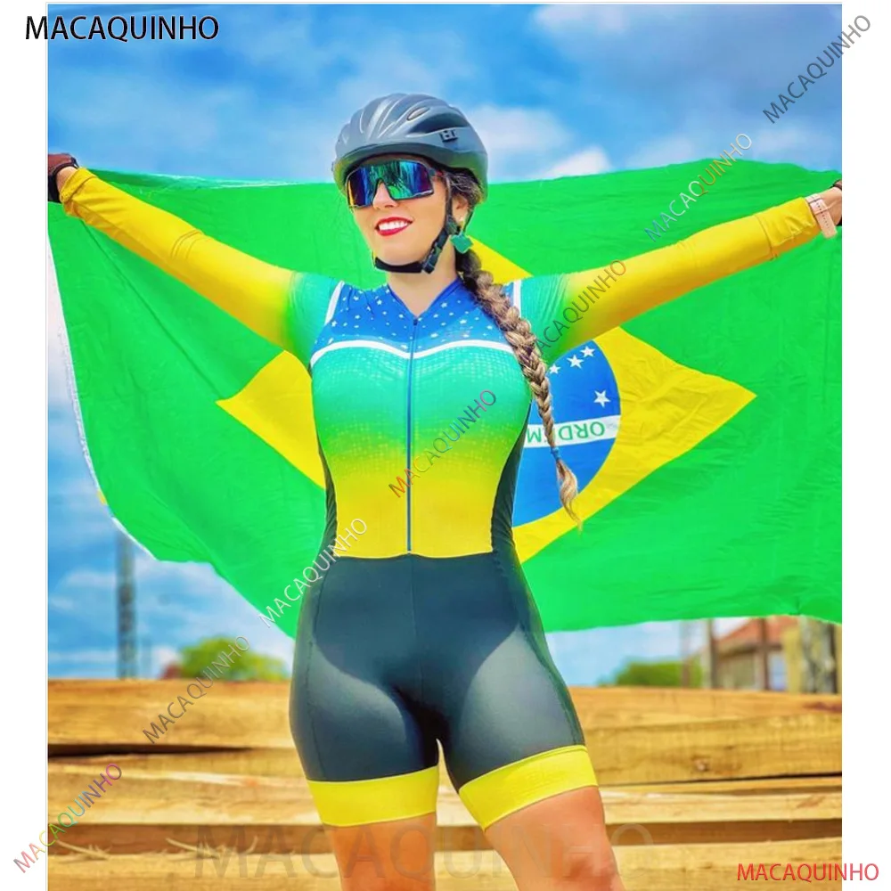 2023 Brasil Women\'s Cycling Jumpsuit 2023 MTB Little Monkey Long Sleeved UV Resistant Bicycle Clothing Elementos Brasileiros