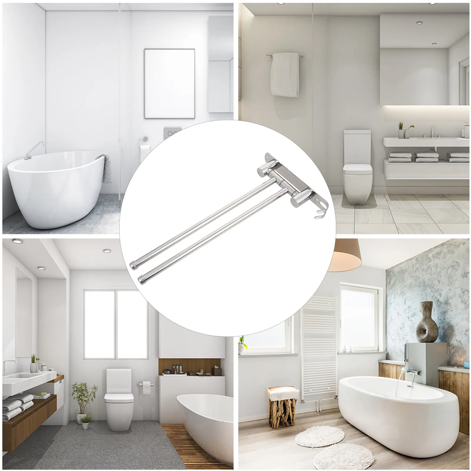 Stainless Steel Towel Rack No Punch Installation Heavy Duty Rust Resistant For Bathroom Kitchen Hotel Use Double Hooks