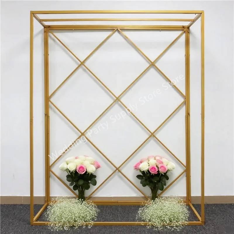

Metal Arch Cuboid Grid Stand, Flower Row Frame Backdrop Decor, Background for Party Birthday, Festival Decoration