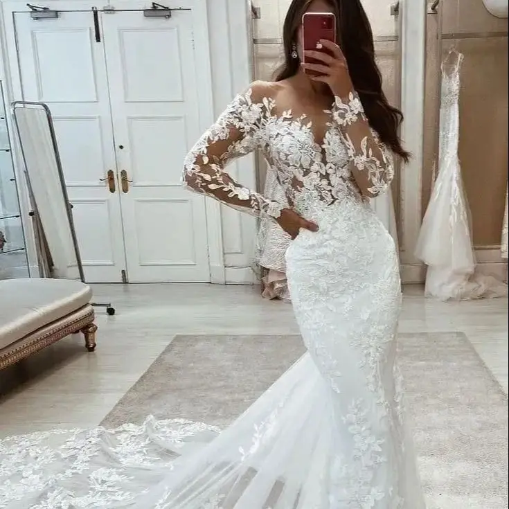 FATAPARESE Boho Wedding Dress Bridal Dress Lace Edge Illusion Sle Backless Buttons Lace Appqulies Mermaid Gown vestidos de novia