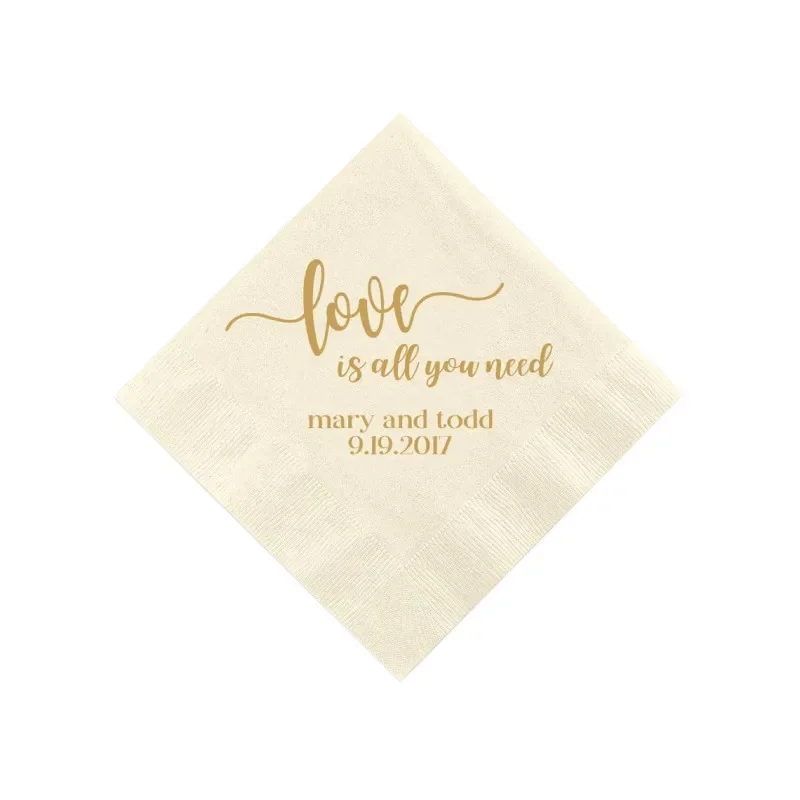 50pcs Personalized Wedding Napkins Love is All You Need, Rehearsal Dinner, Engagement Party,Bar Napkins, Custom Wedding Napkins