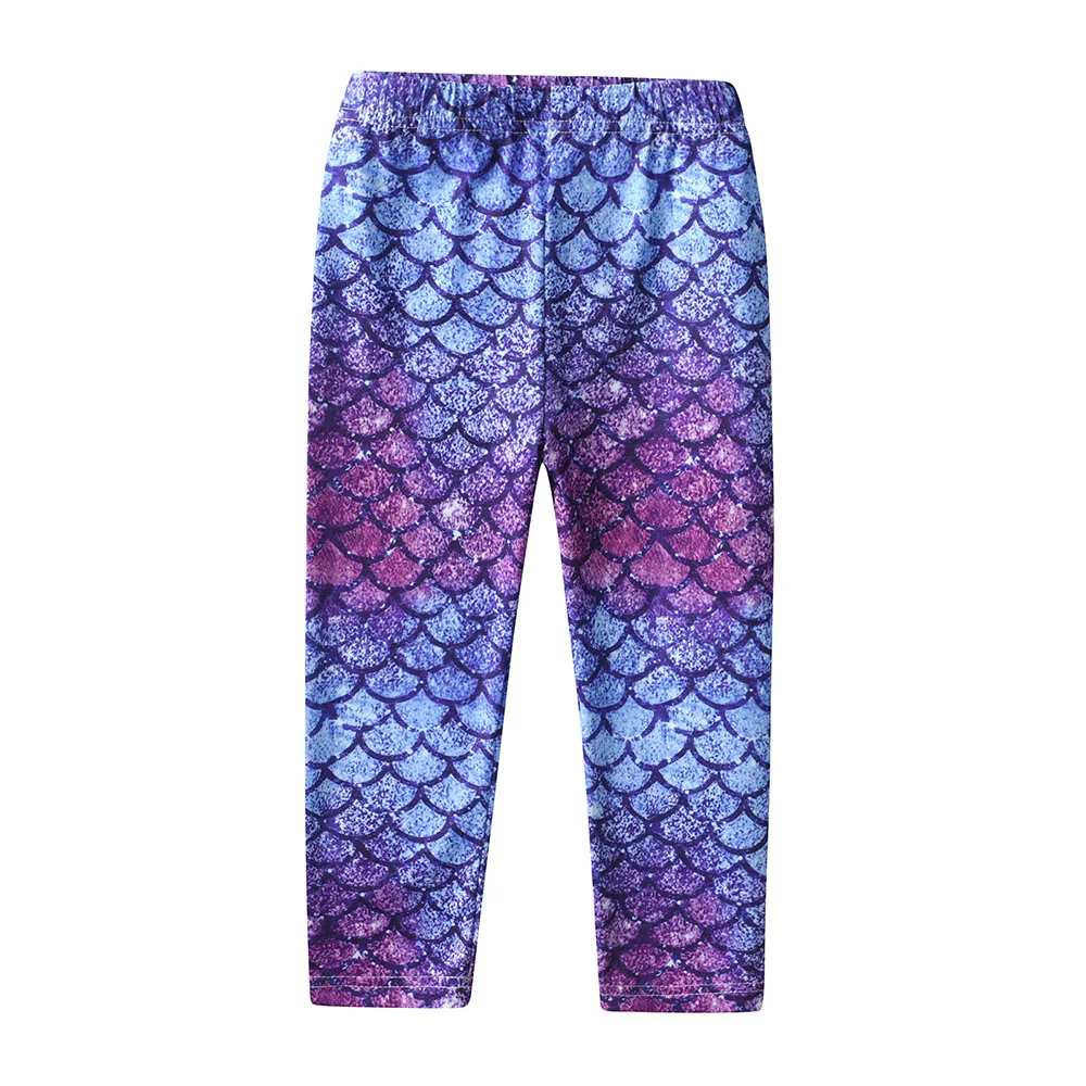 VIKITA Girls Mermaid Print Leggings Kids Vibrant Purple Girls Fish Scale Print Elastic Waist Trousers Kids Stylish Casual Pants