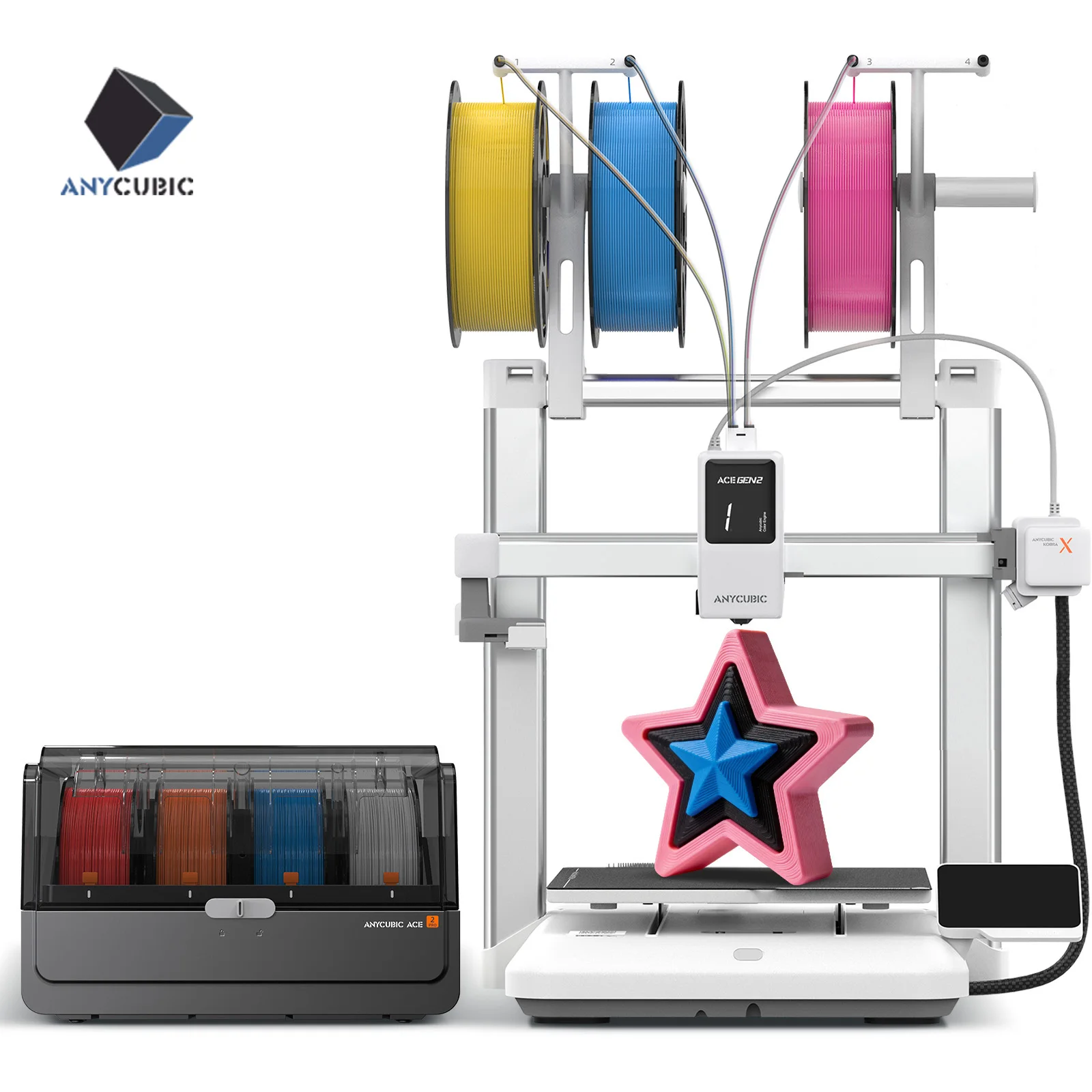 

ANYCUBIC Kobra X Combo 3D Printer 600mm/s Max Print Speed 2x Time&Materail Saving Up to 19 Colors Printing Automatic leveling