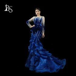 Luxury Evening Dress For Women Handmade Beaded Host Dress Walk Show Performance Queen Lotus Leaf Tail Long Mermaid Skirt H590