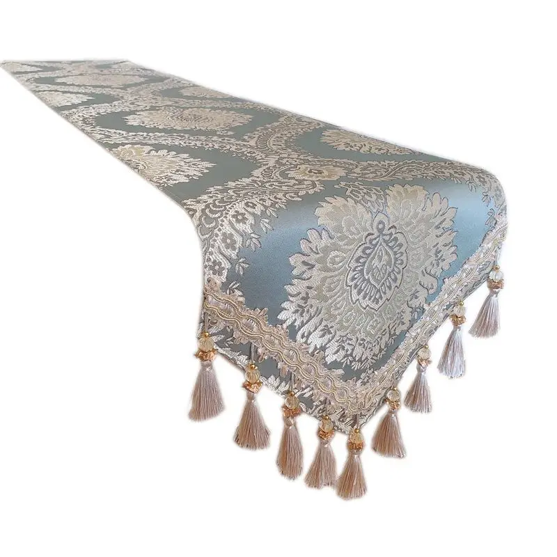 

European Jacquard Table Runner Camino de Mesa with Tassels - Coffee Table Decor & Wedding Decor for Home Hotel Desktop