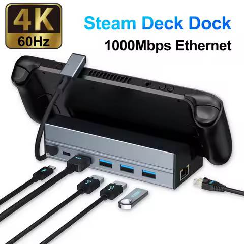 Steam Deck Docking Station with Stand 6 in 1, 4K60Hz HDTV, 1000Mbps LAN, USB 3.0&times;3 Hub, PD 100W, for Steam Deck/ROG Ally