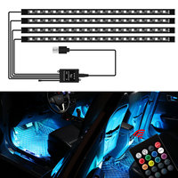 4 in 1 Neon RGB LED Car Ambient Foot Light Strip Kit 48/72 LED USB Remote Music APP Control Automotive Interior Decorative Light
