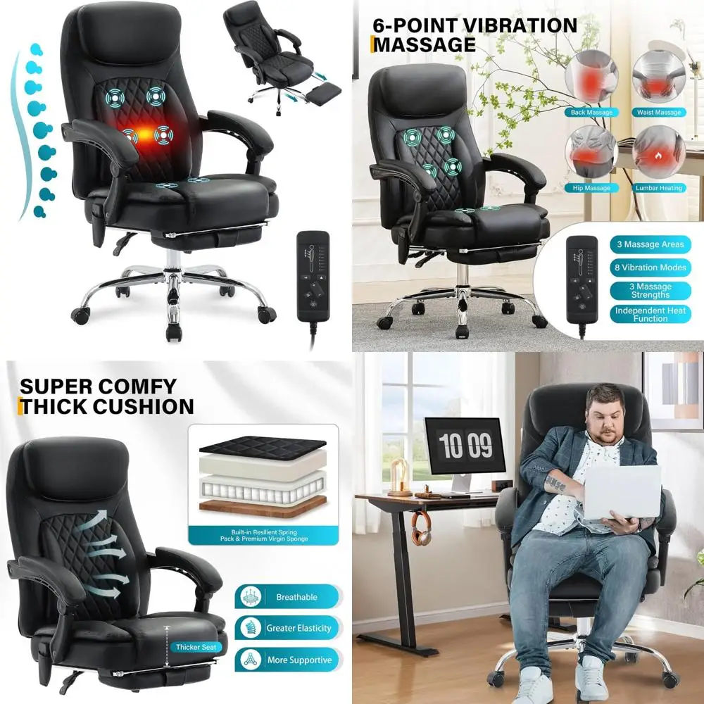 Ergonomiczny fotel masujący z funkcją grzania, podnóżkiem i 135 °   leżanka dla wysokich i dużych osób w funkcjonalnym zawodzie
