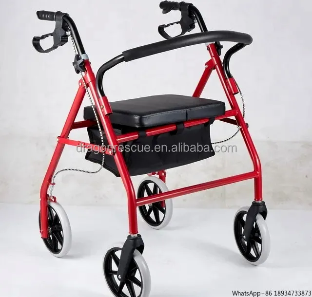 Health Care Supplies Walking Aids 4 Wheels Folding Training Equipment Walker Rollator with Seat for Adults