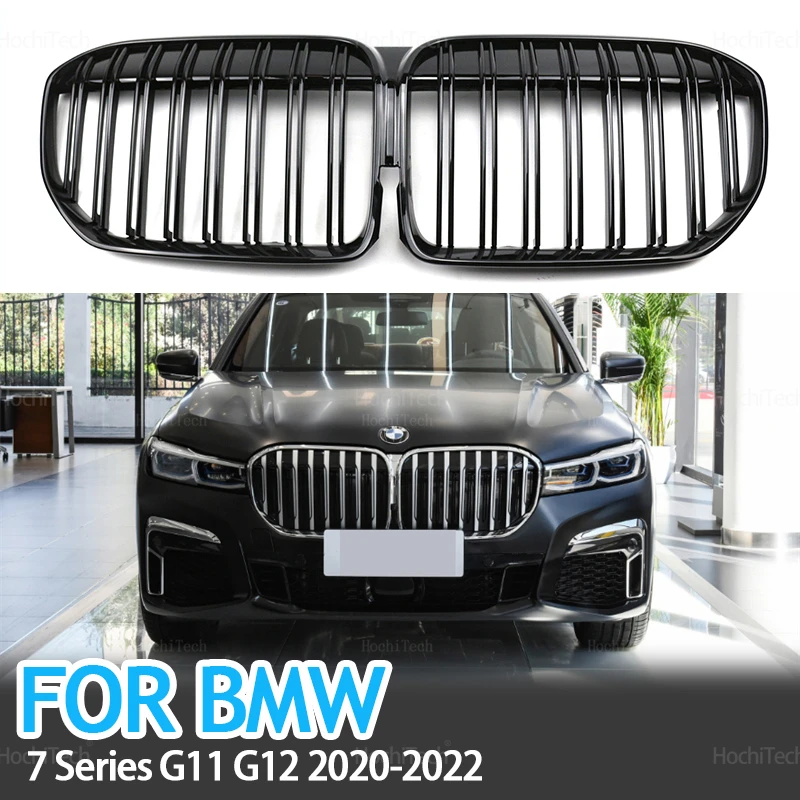 For BMW 7 Series G11 G12 730i 740i 750i 740e 725d 730d 2019-2022 Gloss Black Car ABS 2-Slat Gloss Black Front Kidney Grille