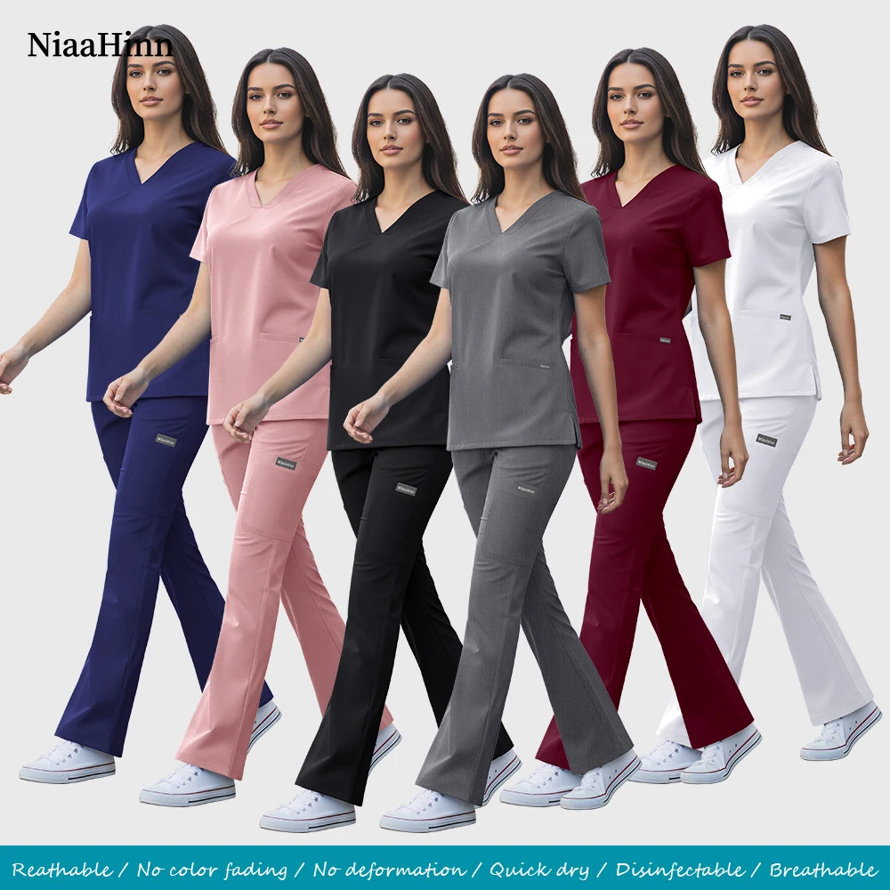Niaahinn Nurse Uniforms Scrubs Set Women Hospital Operating Room Workwear Lightweight & Comfortable Pet Grooming Working Clothes