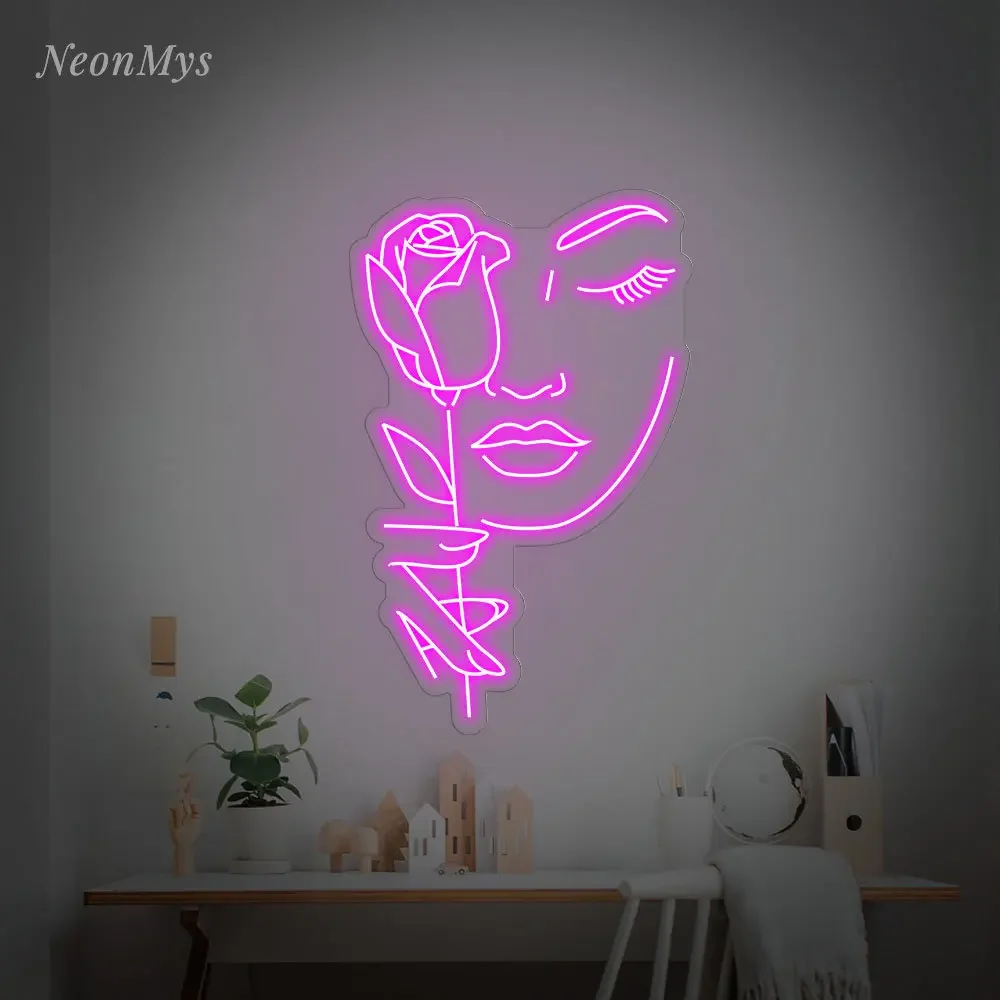 Face Rose Neon Sign Custom Neon Light for Wall Art Beauty Woman Facail Sign Personalized LED Night light Home Room Decor Gifts