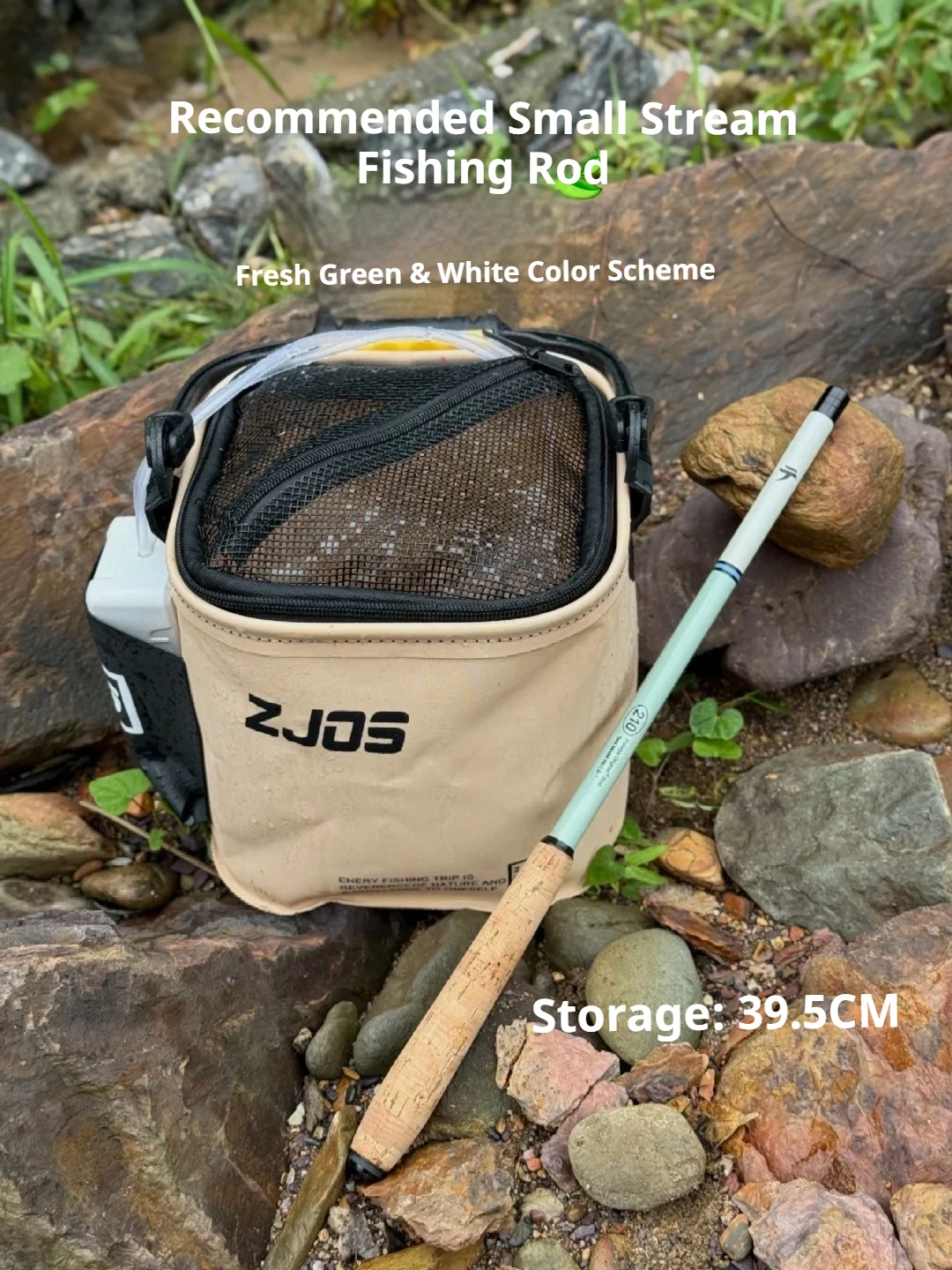

Green White 39cm 3:7 Action Tenkara Rod Telescopic Stream Fishing Pole for Adults Kids