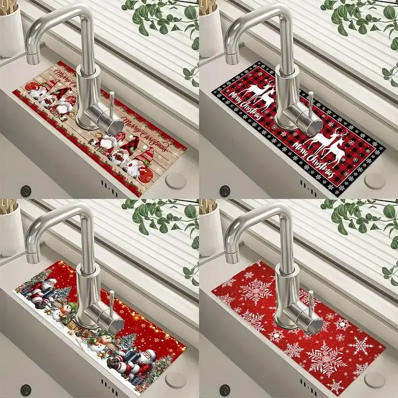 VIKAMA Bathroom Sink Mat Goldfish Print Water Absorbing Faucet Mat Drain Mat for Vanity Countertop Home Decor