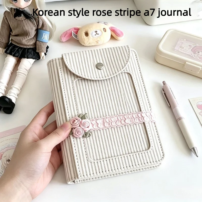 

A7 Loose Leaf Binder Notebook Cream Stripe Ribbon Design Kawaii Stationery DIY Journal Diary Planner for Students