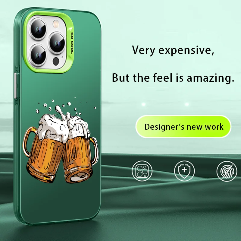 Beer bubble pattern for iPhone 6 6S 7 8 PLUS X XS XR 11 12 13 MINI 14 PRO MAX  laser Colorful Silver Cover Phone Case cheers