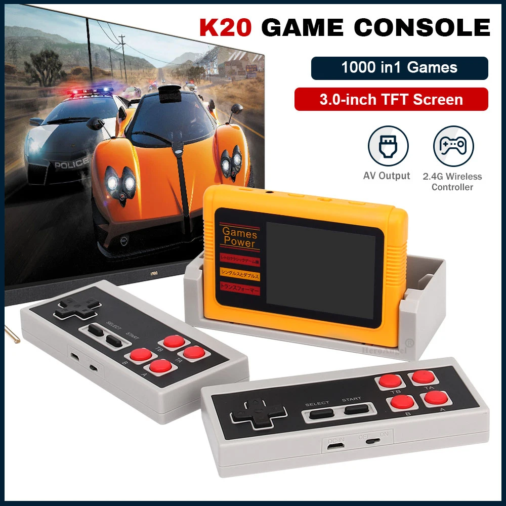 K20 Classic 1000 IN 1 Video Game Console Multi-function Portable Handheld Consoles with Dual Controller 3.0inch TFT Screen