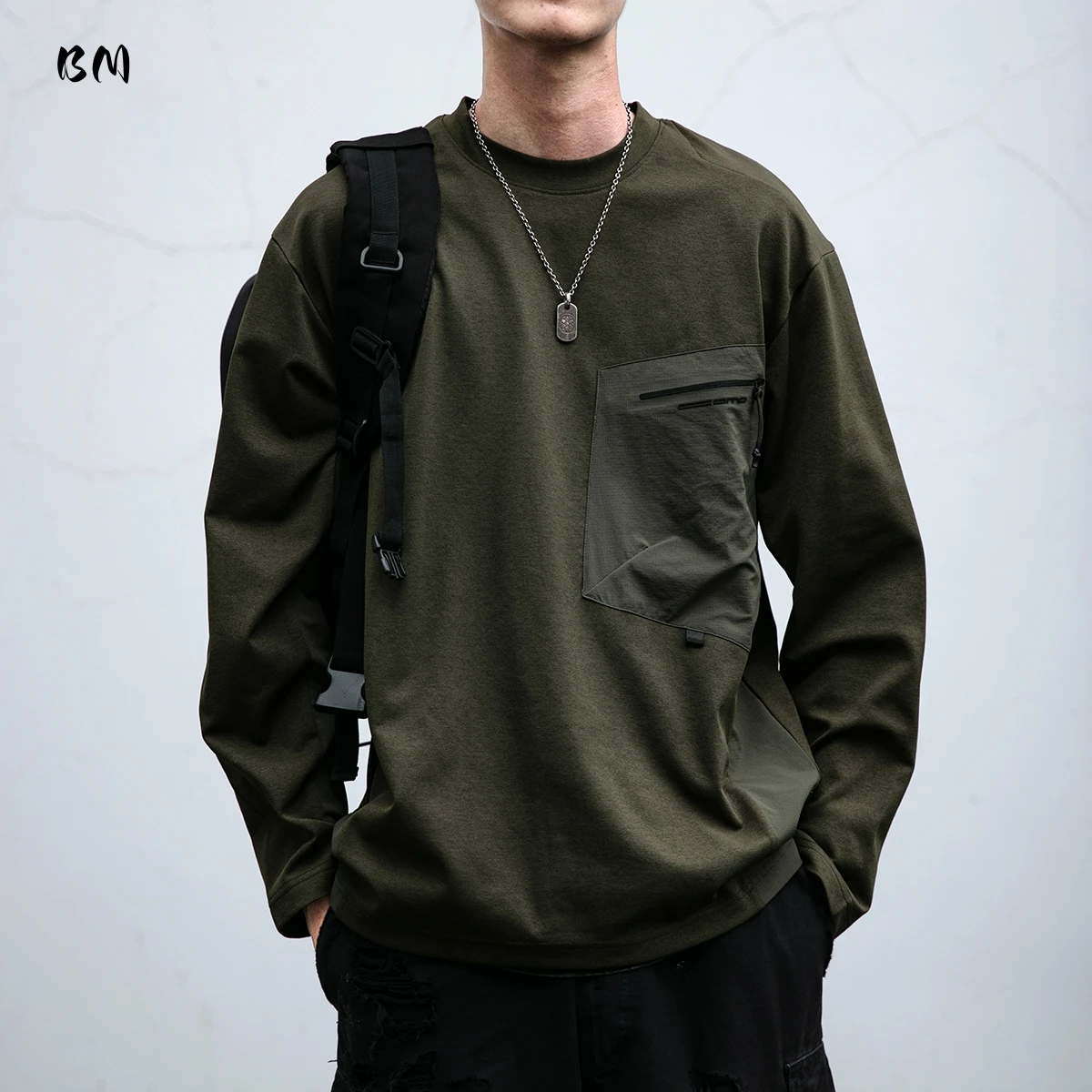 Mens Work Long Sleeve T-Shirt Quick Dry Plus Size Korean Outdoor Spring Autumn Round Neck Lightweight Pullover Trendy Top Male