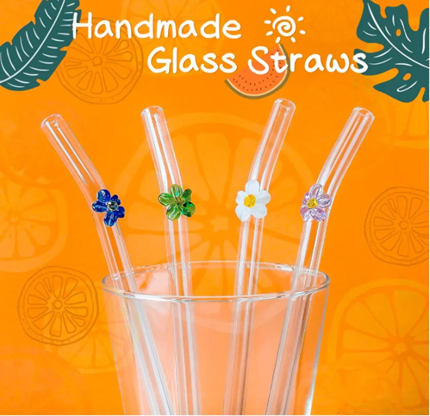 2pcs Reusable Glass Straws Creative Flower Hot Sales Trend for Eco-friendly Drinking Straws Smoothie Cocktail Bar Accessories