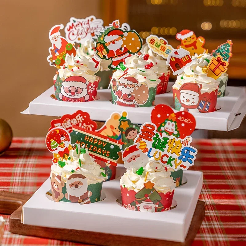 

Christmas Cake Decoration Plug-in Card Placement Cupcake Cup Birthday Strawberry Tower Cardboard Baking Small Box