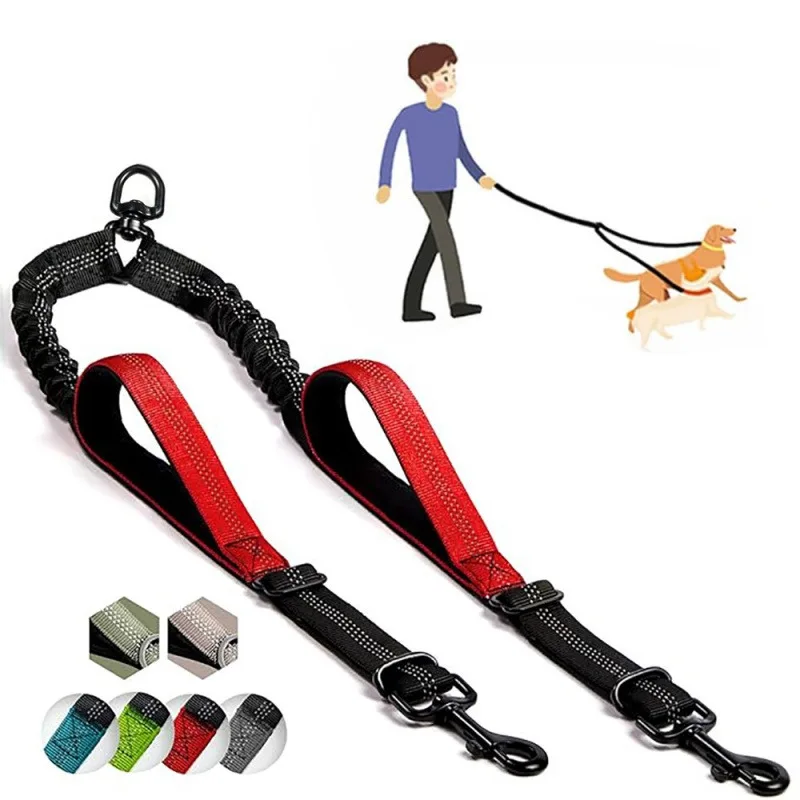 1 PC Explosion Proof Impact Elastic Buffering Adjustable One To Two Double Dog Leashes Dog Walking Accessories for Small Dogs