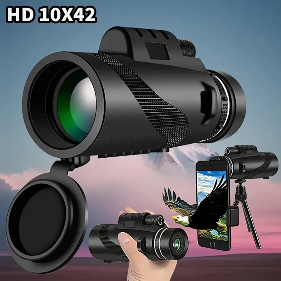 Telescopio Monocular de largo alcance Bak4, telescopio HD de alta potencia, lente de vidrio óptico, senderismo, viaje, alcance deportivo de caza, 10x42