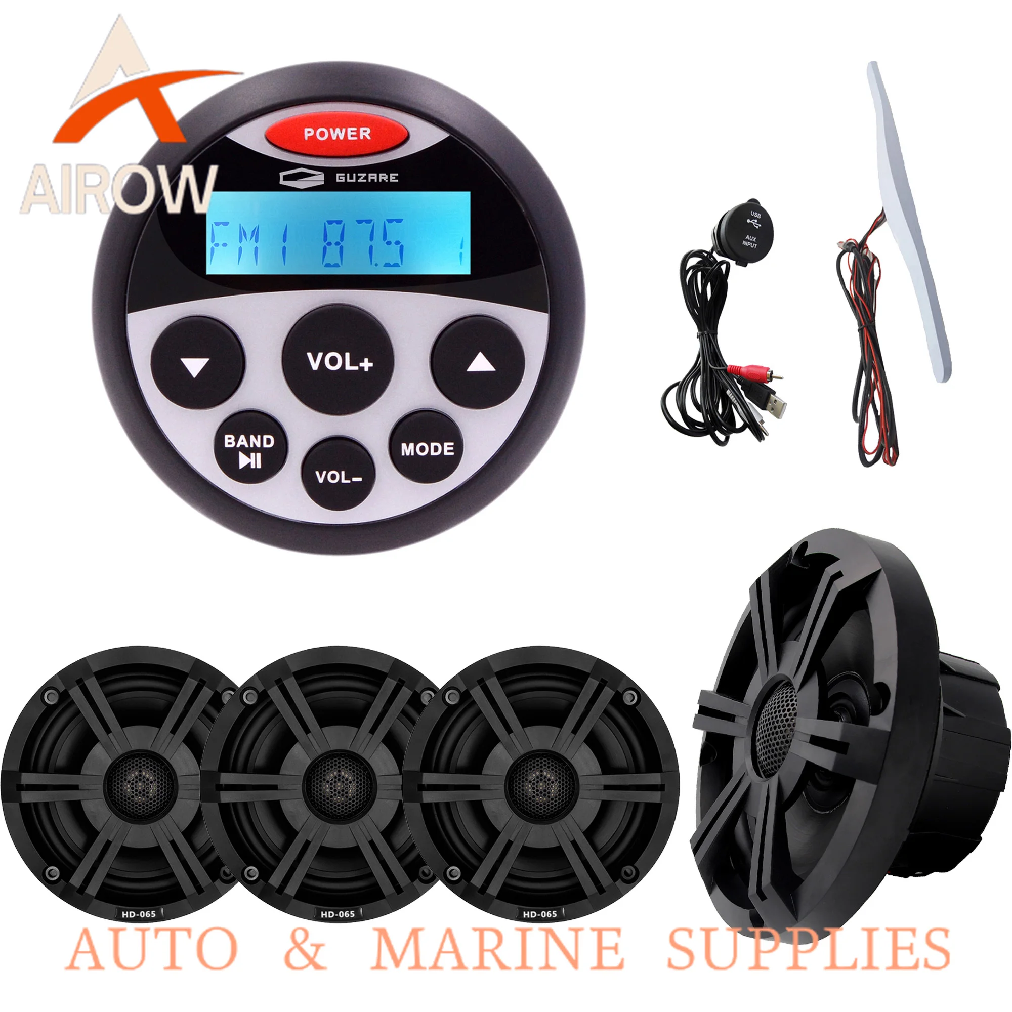 Airow auto Hasda Marine Audio Receiver Unit FM/AM BT 6-Inch IP66 Waterproof CE/FCC/Rohs Certified Speaker for Yacht Ship Boat