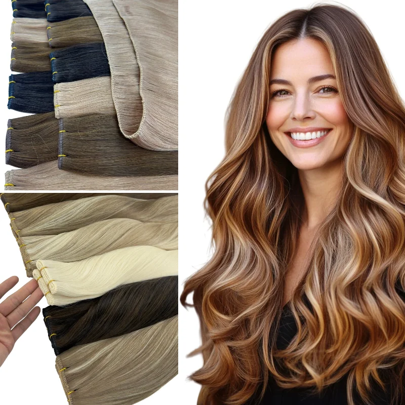 

100% Human Virgin Hair Super Genius Weft 20inch 100g #4 #60 Pre Made Hairpiece Invisible & Volume Boost Wholesale Dropship
