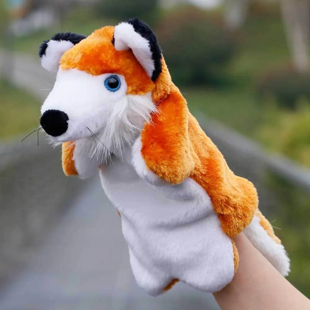 25cm Kawaii Animal Panda Parrot Fox Koala Stuffed Plush Hand Puppets Educational Toys For Family Playgame Time Doll