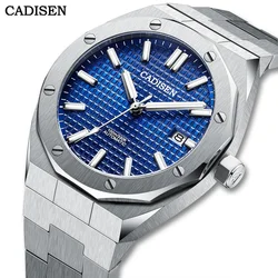 Cadisen-メカニカル腕時計,トゥールガラス,自動巻き,ブルー,防水,高級カジュアル,日本製,nh35a,42mm, 100m