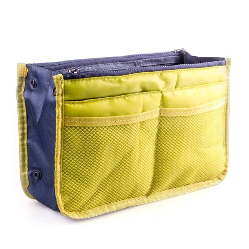 Bolso de mano con doble cremallera para mujer, bolsa de cosméticos multifuncional, bolsa de almacenamiento de artículos de tocador, bolsa de inserción de maquillaje