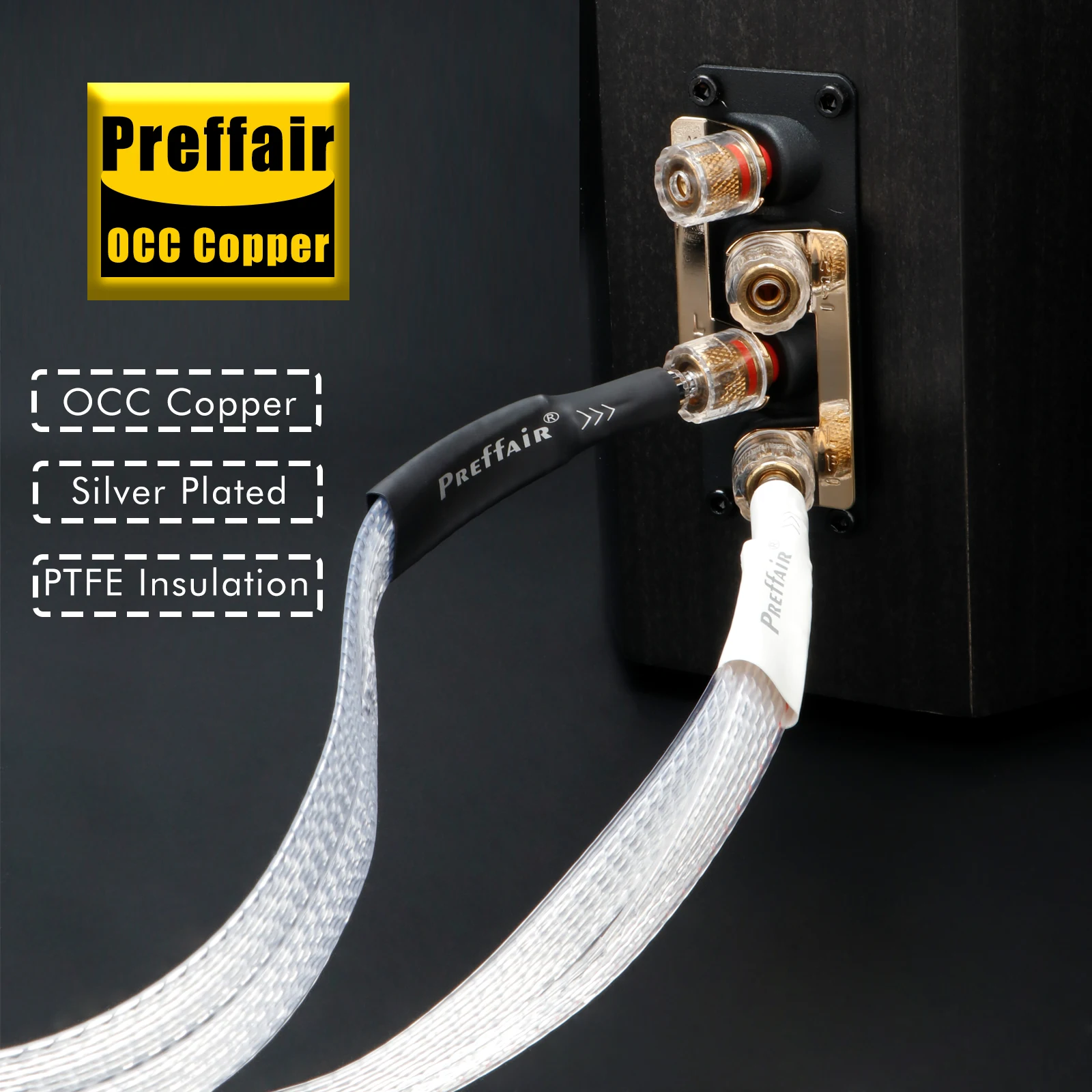 1 Pair Preffair L322 Dual Flat Speaker Wires OCC Silver Plated Speaker Cables with Banana Plugs for AMP, Subwoofer , Loudspeaker
