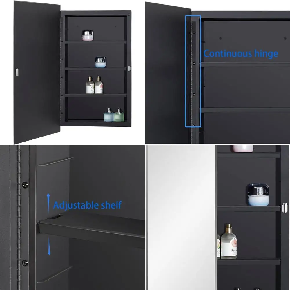 

Bathroom Mirror Cabinet with 16x28 Inch Beveled Mirror, Recessed & Surface Mount Options