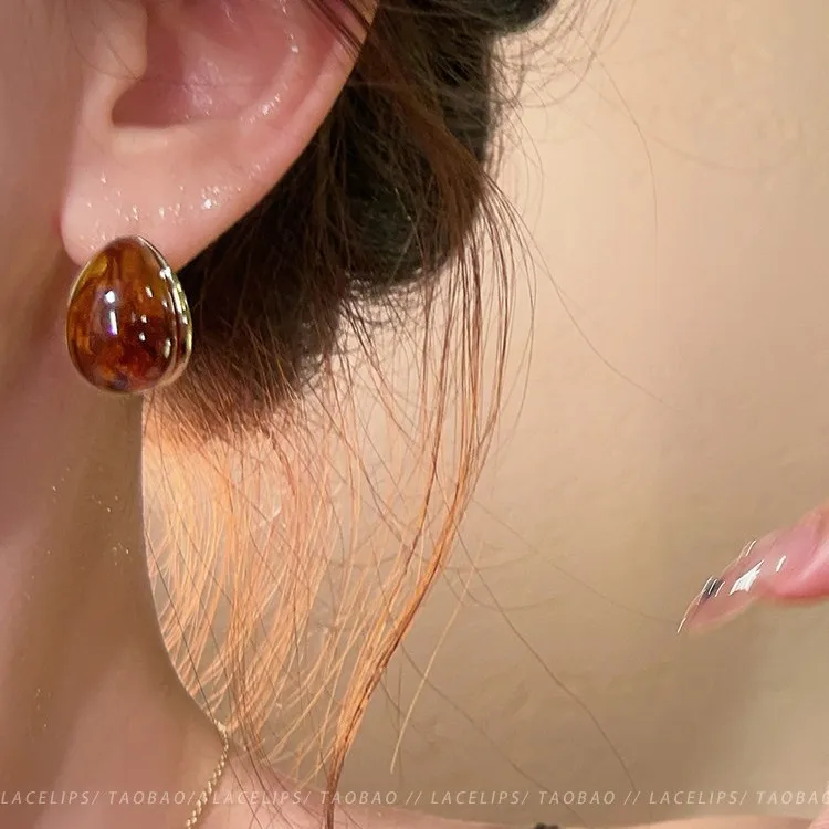 Stud Earrings Amber Resin Round Minimalist Chic Lightweight Comfortable Durable Everyday Commute Casual Accessory Women