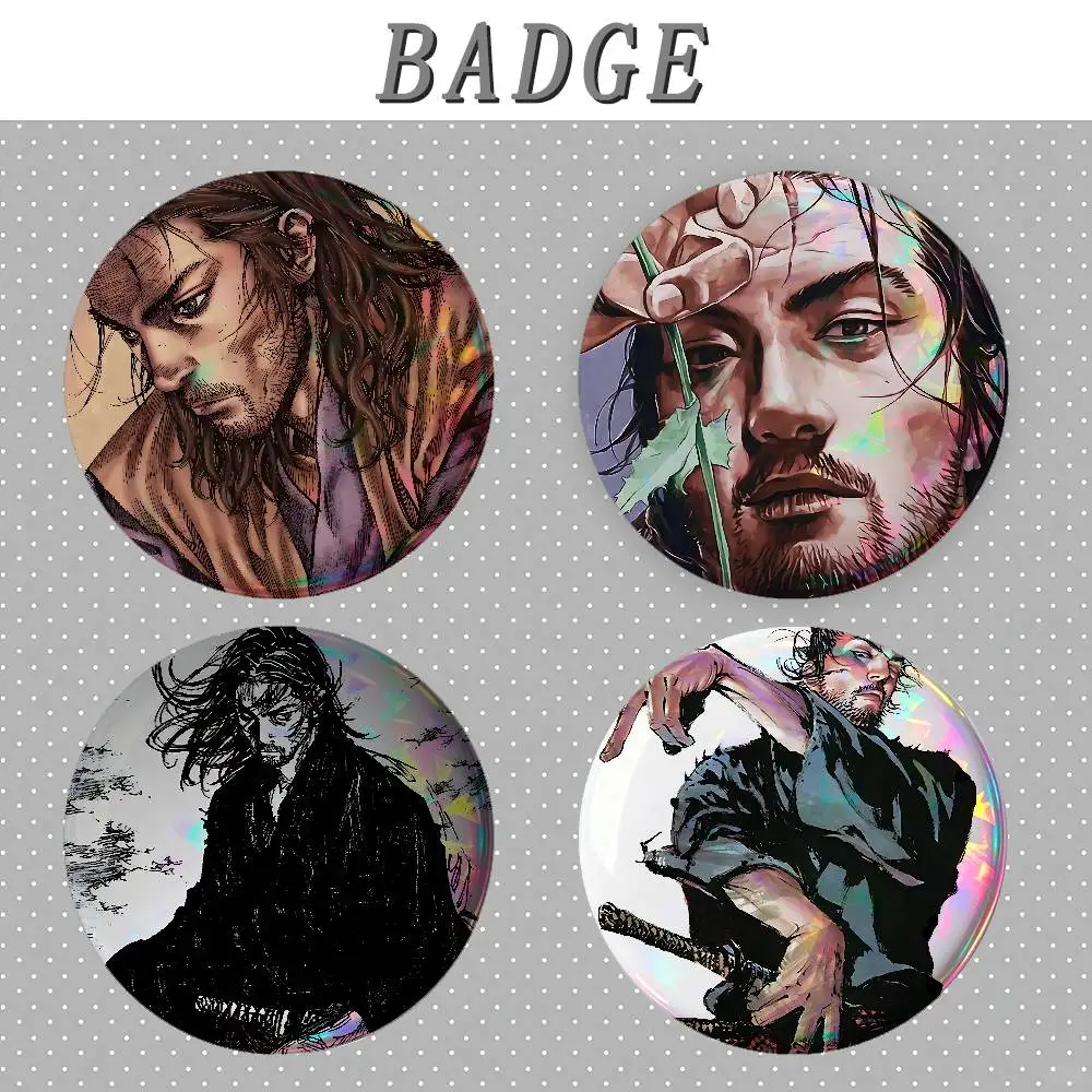 Vagabond Miyamoto Musashi Badges Round Brooch Cute Cartoon Idol Cosplay Badges DIY Backpack Clothing Jewelry Pins