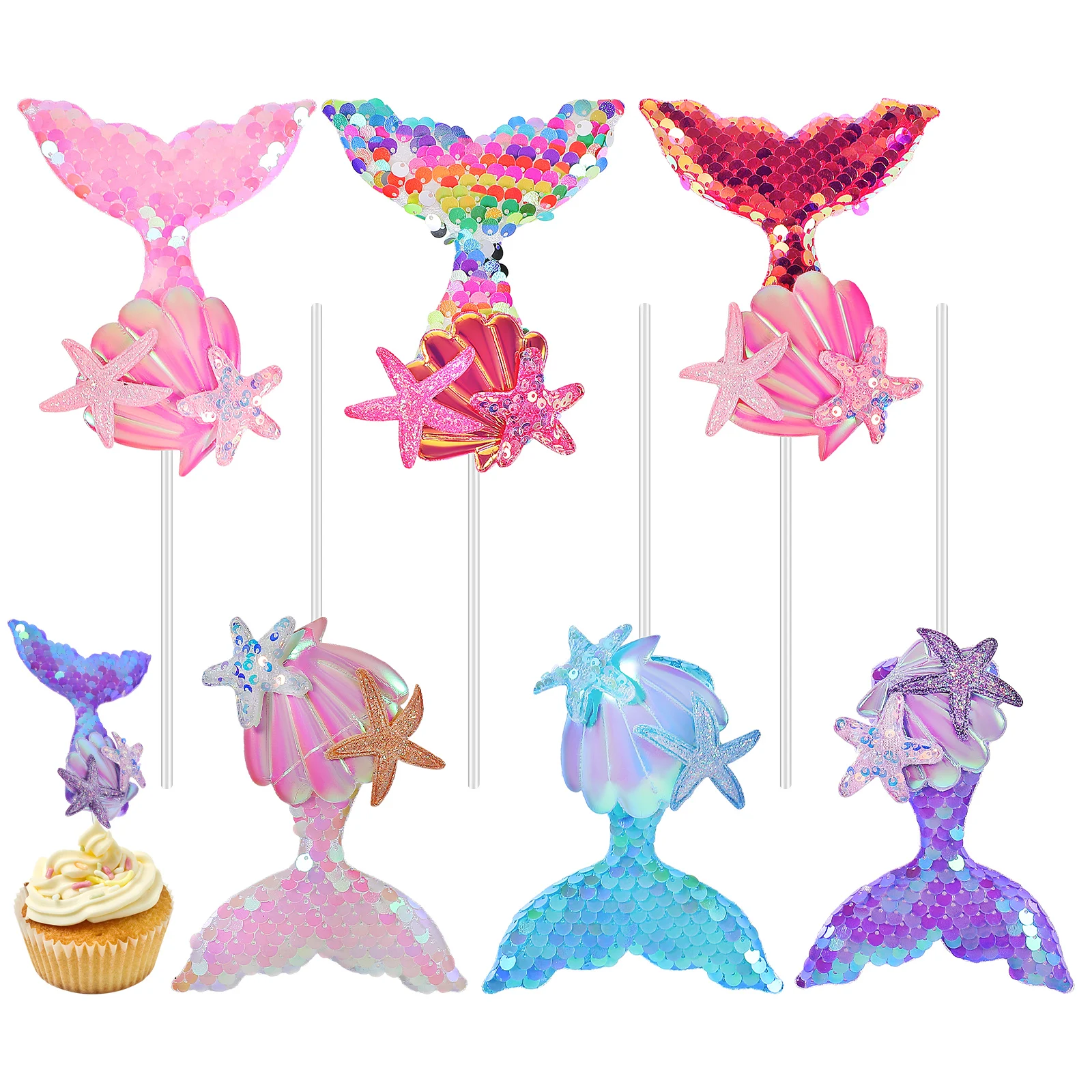 

6 Pcs Marine Sequins Decoration Mermaid Decorations for Birthday Party Cake Cloth Patricks Child