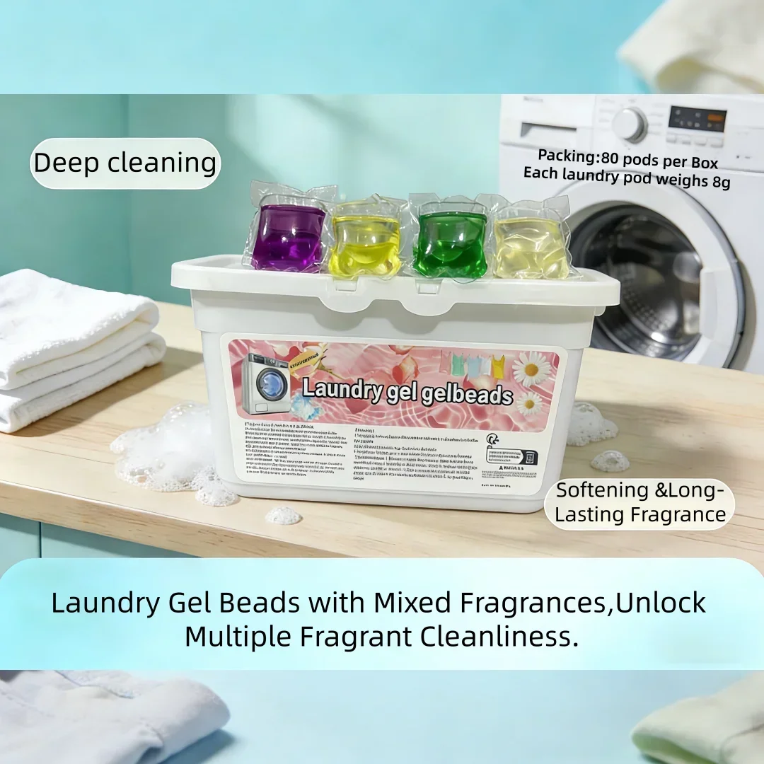 Mixed Color Laundry Detergent Beads 8g Giant Pods!80 Count Family Pack | Super Concentrated All-in-One Stain Remover & Softener