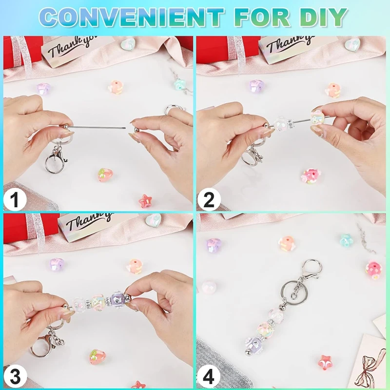 WISH 12 Set Beadable Keychain Making Kit Metal Beaded Keychain Kit, Sublimation Keychain Blanks For DIY Crafts Making Gift