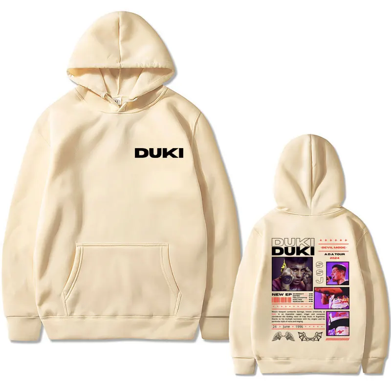 Sudadera con capucha de rapero Duki para hombre y mujer, ropa de calle Vintage con estampado de doble cara, de gran tamaño, estilo Hip Hop, Rock