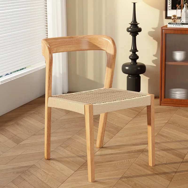 Designer Dining Chair Solid Wood Retro Home Rattan Chair Nordic Medieval Minimalist Restaurant 벤치의자 Comedor Kitchen Furniture image 2