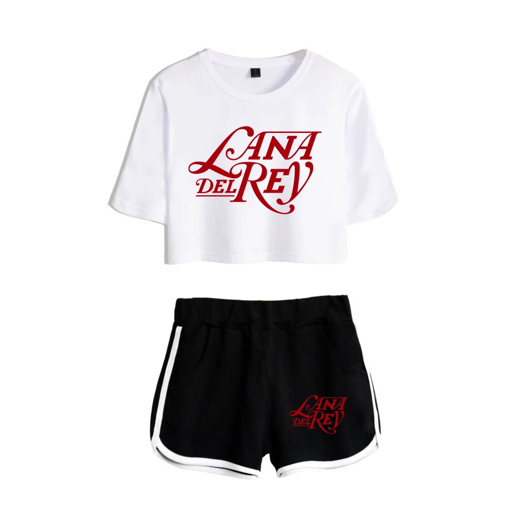 Lana Del Rey Merch 2023 New Logo Fashion Two Piece Set Short Sleeve Crop Top Navel Tee+Shorts Women's Sets