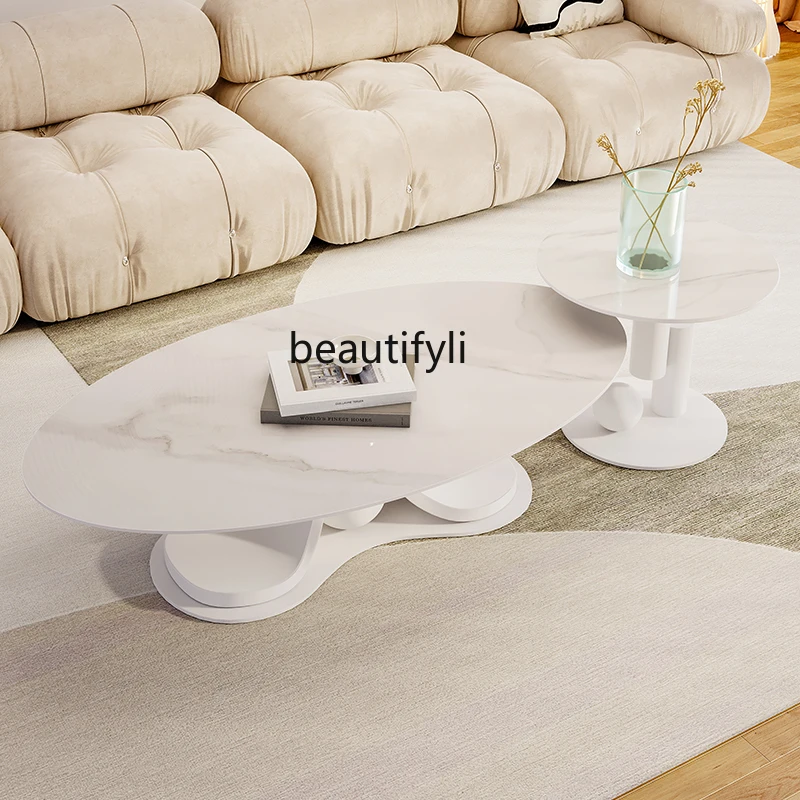 Cream Style Tea Table Combination Simple Modern Nordic Designer Special-Shaped Light Luxury Stone Plate Tea Table Silent Style
