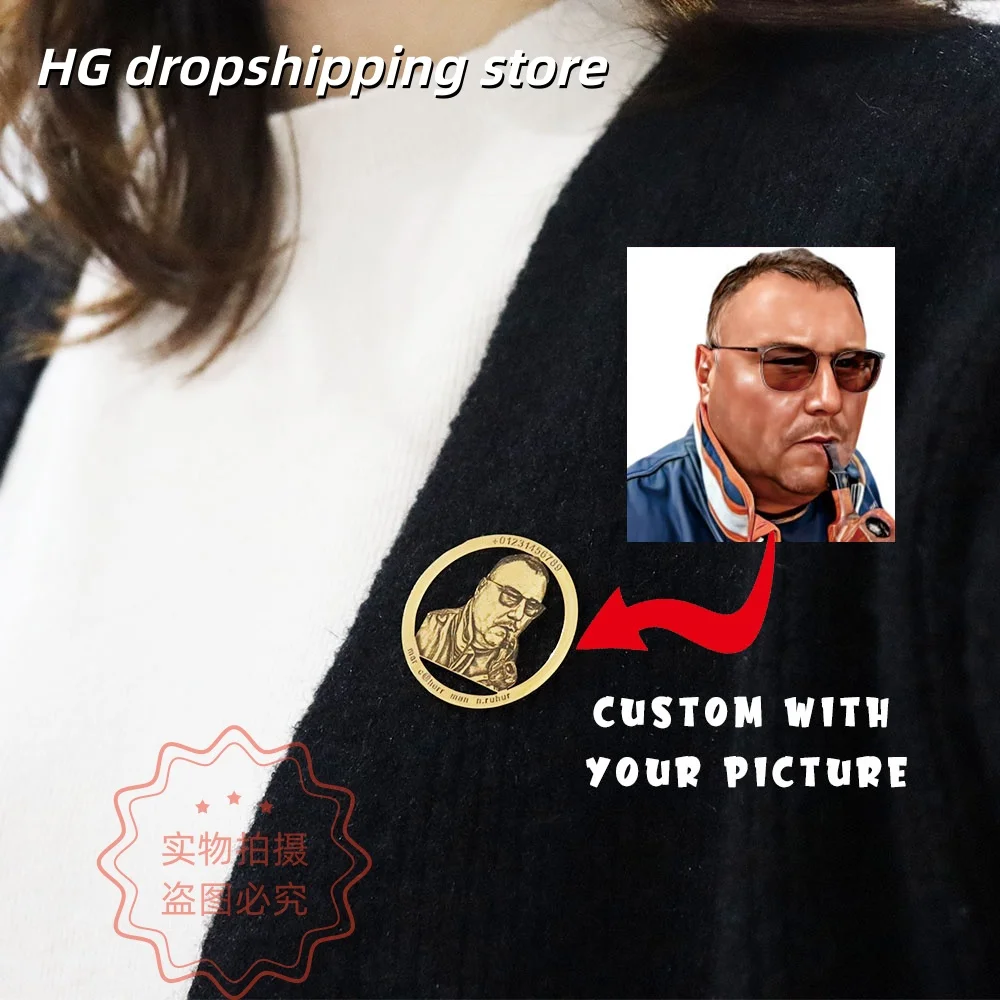 Custom Photo Nameplate Brooch Personalized Name Logo Badge Pins For Men Women Stainless Steel Jewelry For Birthday Anniversary