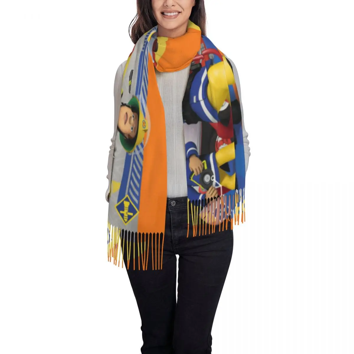 Fireman Sam Tassel Scarf Women Soft Shawls Wraps Lady Winter Fall Scarves