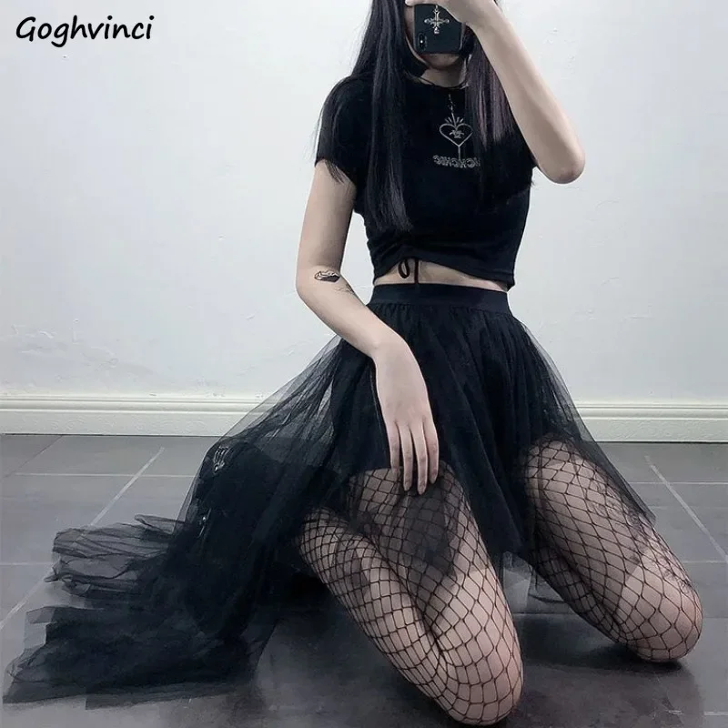 

Fairy Black Mesh Skirt for Women Irregular High Waist Long Skirts Y2k Aesthetic Streetwear Fashion Mujer Faldas Sexy Club Юбки