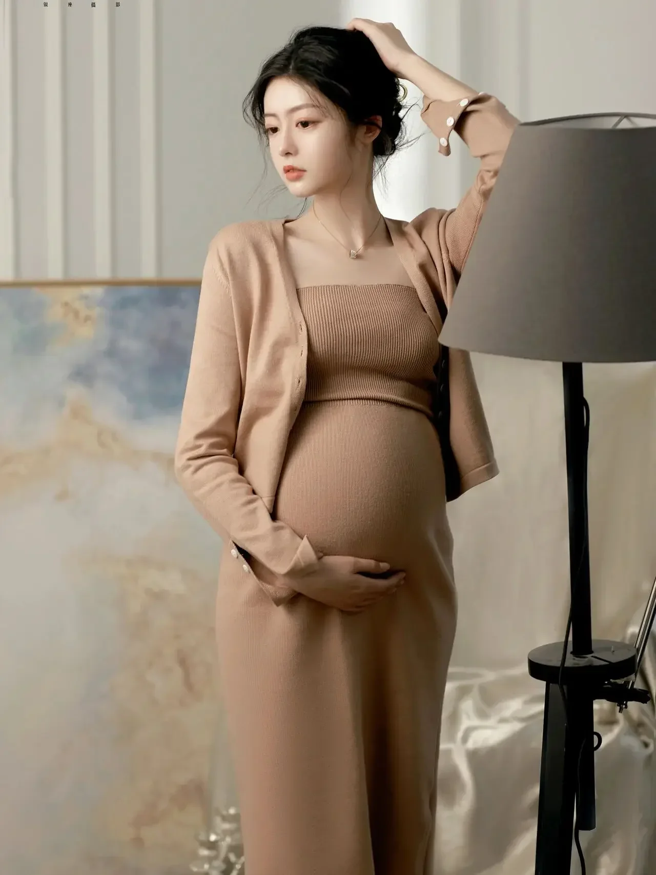 

Women Photography Props Maternity Skinny Dresses Elegant Tank Knitting Pregnancy Dress Cardigans Studio Photoshoot Photo Clothes