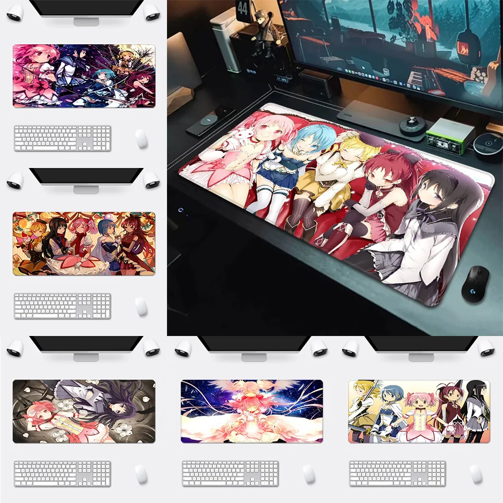 P-puella Magi Madoka Magica alfombrilla de ratón, impresión HD, Gamers de ordenador, borde de bloqueo, alfombrilla de ratón antideslizante, teclado de PC, almohadilla de escritorio, XXL90x40cm