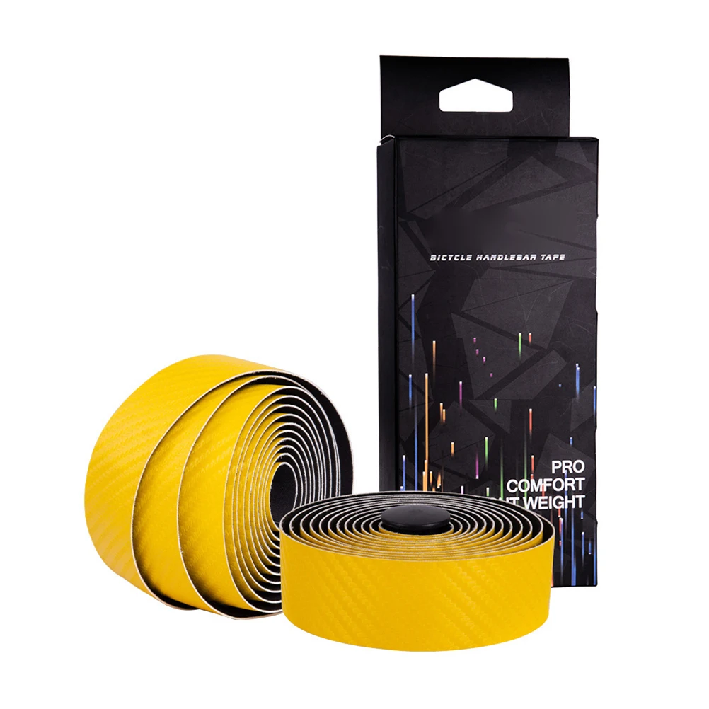 

2 Rolls Carbon Fiber Handlebar Tape Yellow Lightweight Wear Resistant Easy Install for Road Bike Non Grip Belt